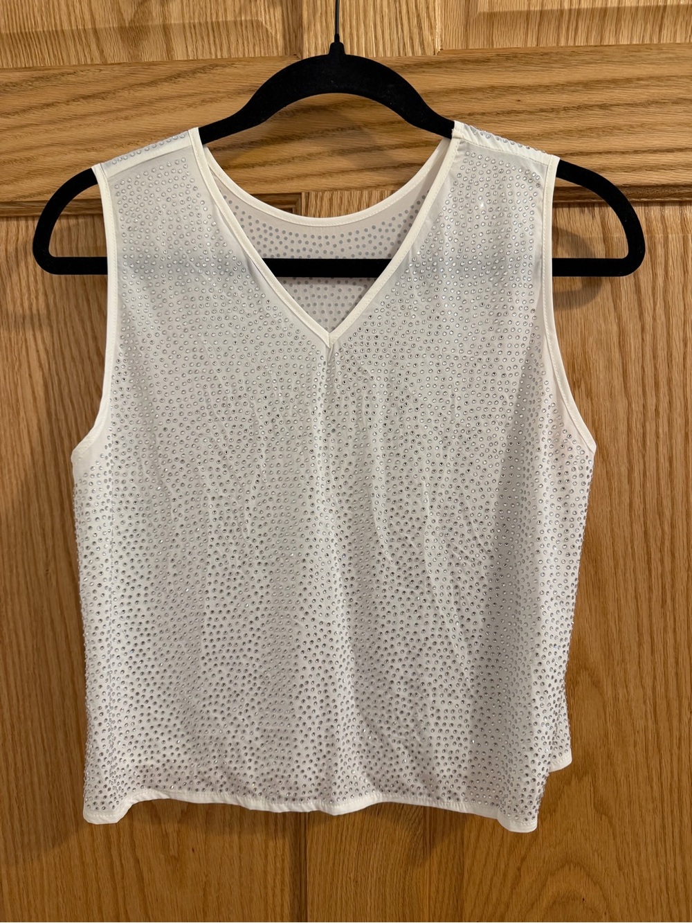 QUEEN OF SPARKLES White V-Neck Rhinestone Sleeveless Tank